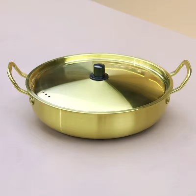 Korean Style Gold Aluminum Cooking Pot with Lid | Ramen, Noodle & Soup Stock Pot
