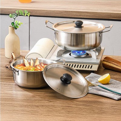 Stainless Steel Soup & Stock Pot with Lid | Double Handle Noodles Soup Cooking Pot for Gas & Induction Cookers