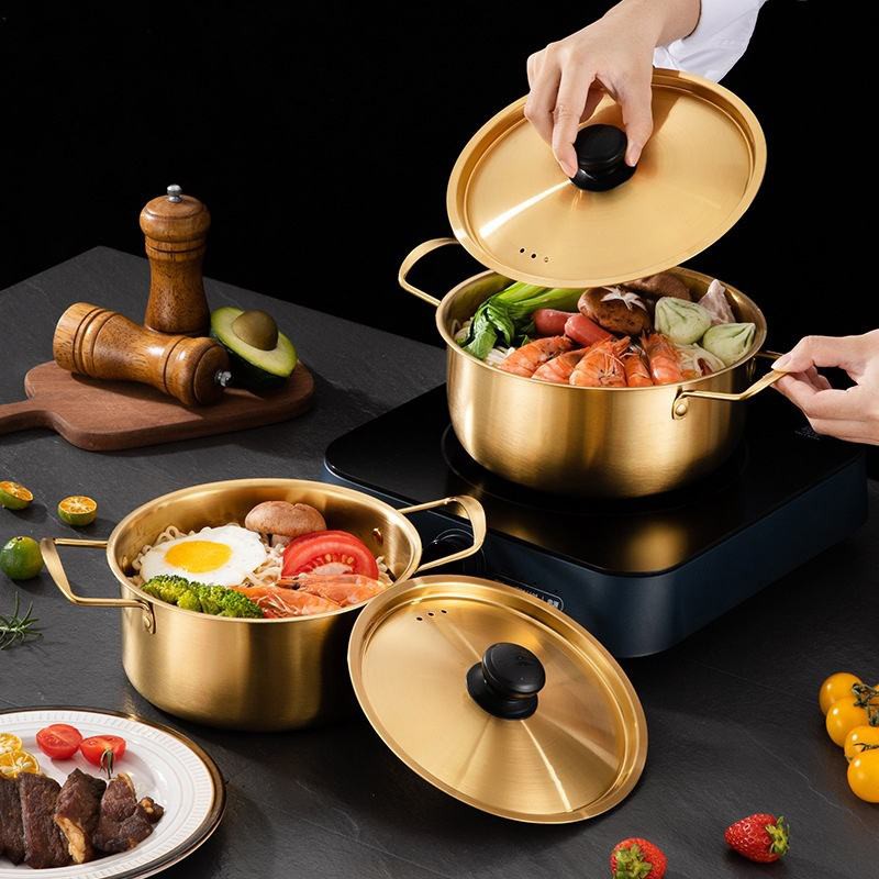 Stainless Steel Soup & Stock Pot with Lid | Double Handle Noodles Soup Cooking Pot for Gas & Induction Cookers